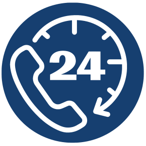 An icon features images referencing a phone and a clock surrounding the number, "24."